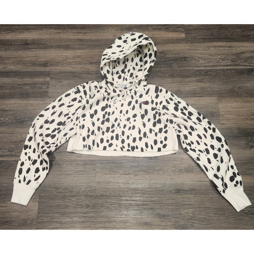 Champion White and Black Dalmatian Print Cropped Hoodie